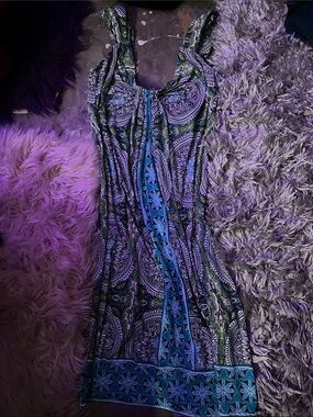 London Times Blue and Green Dress